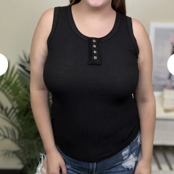New Black Zenana Ribbed Tank Top 1XL - Picture 1 of 2